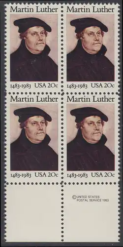 USA Michel 1669 / Scott 2065 postfrisch BLOCK RÄNDER unten m/ copyright symbol - 500. Geburtstag von Martin Luther (1483-1546), deutscher Reformator