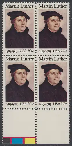 USA Michel 1669 / Scott 2065 postfrisch BLOCK RÄNDER unten (a3) - 500. Geburtstag von Martin Luther (1483-1546), deutscher Reformator