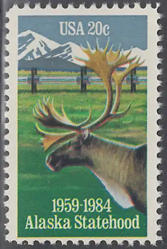 USA Michel 1670 / Scott 2066 postfrisch EINZELMARKE RAND - 25 Jahre Staat Alaska: Karibu
