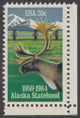 USA Michel 1670 / Scott 2066 postfrisch EINZELMARKE ECKRAND unten rechts - 25 Jahre Staat Alaska: Karibu