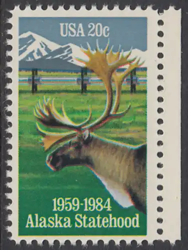 USA Michel 1670 / Scott 2066 postfrisch EINZELMARKE RAND rechts - 25 Jahre Staat Alaska: Karibu