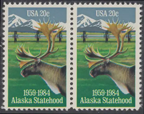 USA Michel 1670 / Scott 2066 postfrisch horiz.PAAR - 25 Jahre Staat Alaska: Karibu