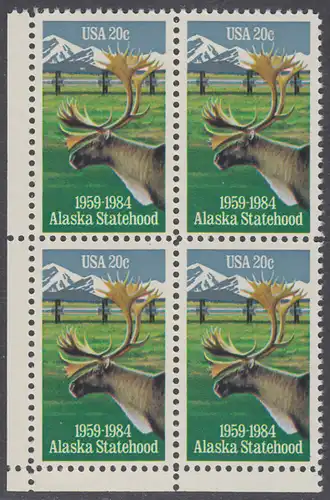 USA Michel 1670 / Scott 2066 postfrisch BLOCK ECKRAND unten links - 25 Jahre Staat Alaska: Karibu