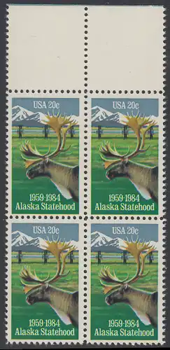 USA Michel 1670 / Scott 2066 postfrisch BLOCK RÄNDER oben (a1) - 25 Jahre Staat Alaska: Karibu