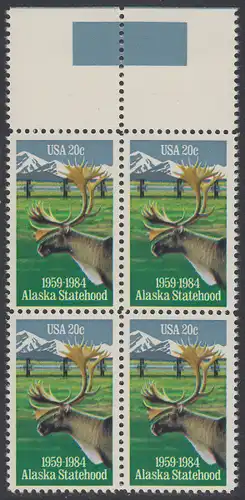 USA Michel 1670 / Scott 2066 postfrisch BLOCK RÄNDER oben (a2) - 25 Jahre Staat Alaska: Karibu
