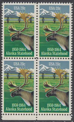 USA Michel 1670 / Scott 2066 postfrisch BLOCK RÄNDER unten - 25 Jahre Staat Alaska: Karibu