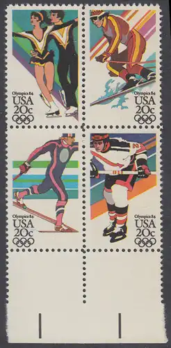 USA Michel 1671-1674 / Scott 2067-2070 postfrisch BLOCK RÄNDER unten - Olympische Winterspiele, Sarajevo