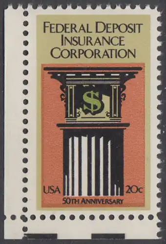 USA Michel 1675 / Scott 2071 postfrisch EINZELMARKE ECKRAND unten links - 50 Jahre Bundesbankeinlagenversicherung: Säule mit Kapitell