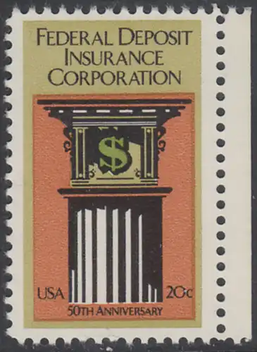 USA Michel 1675 / Scott 2071 postfrisch EINZELMARKE RAND rechts - 50 Jahre Bundesbankeinlagenversicherung: Säule mit Kapitell