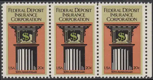 USA Michel 1675 / Scott 2071 postfrisch horiz.STRIP(3) RAND rechts - 50 Jahre Bundesbankeinlagenversicherung: Säule mit Kapitell