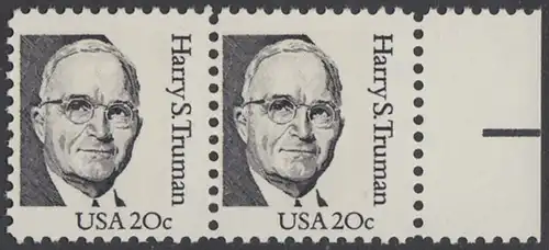 USA Michel 1676 / Scott 1862 postfrisch horiz.PAAR RAND rechts - Amerikanische Persönlichkeiten: Harry S. Truman (1884-1972), 33. Präsident der USA