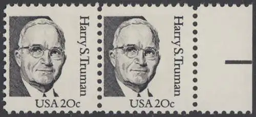 USA Michel 1676 / Scott 1862 postfrisch horiz.PAAR RAND rechts (a1) - Amerikanische Persönlichkeiten: Harry S. Truman (1884-1972), 33. Präsident der USA