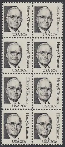 USA Michel 1676 / Scott 1862 postfrisch vert.BLOCK(8) - Amerikanische Persönlichkeiten: Harry S. Truman (1884-1972), 33. Präsident der USA