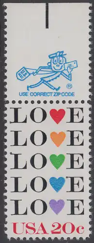 USA Michel 1677 / Scott 2072 postfrisch EINZELMARKE RAND oben m/ ZIP-Emblem - Grußmarke: Love