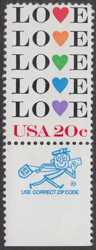 USA Michel 1677 / Scott 2072 postfrisch EINZELMARKE RAND unten m/ ZIP-Emblem - Grußmarke: Love