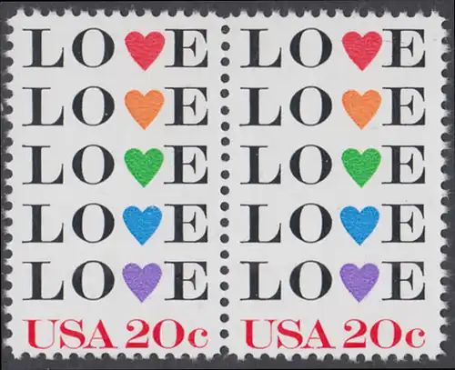 USA Michel 1677 / Scott 2072 postfrisch horiz.PAAR - Grußmarke: Love