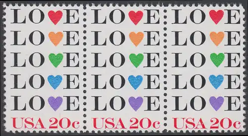 USA Michel 1677 / Scott 2072 postfrisch horiz.STRIP(3) - Grußmarke: Love