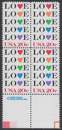 USA Michel 1677 / Scott 2072 postfrisch BLOCK RÄNDER unten m/ copyright symbol (a1) - Grußmarke: Love