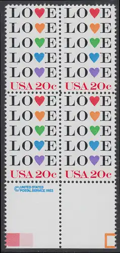 USA Michel 1677 / Scott 2072 postfrisch BLOCK RÄNDER unten m/ copyright symbol (a2) - Grußmarke: Love