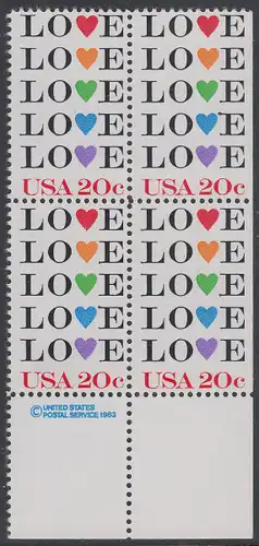 USA Michel 1677 / Scott 2072 postfrisch BLOCK RÄNDER unten m/ copyright symbol (rechts ungezähnt) - Grußmarke: Love