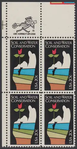 USA Michel 1680 / Scott 2074 postfrisch ZIP-BLOCK (ul) - 50 Jahre Programm für Boden- und Gewässerschutz