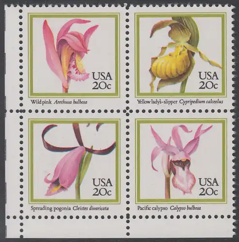 USA Michel 1683-1686 / Scott 2076-2079 postfrisch BLOCK ECKRAND unten links (a2) - Orchideen