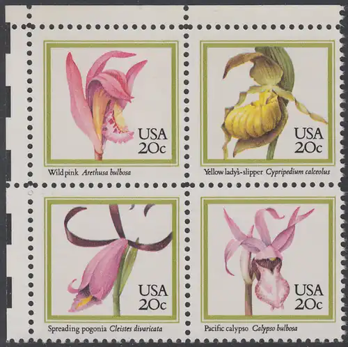 USA Michel 1683-1686 / Scott 2076-2079 postfrisch BLOCK ECKRAND oben links (a2) - Orchideen