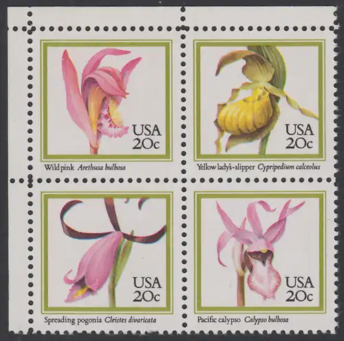 USA Michel 1683-1686 / Scott 2076-2079 postfrisch BLOCK ECKRAND oben links (a1) - Orchideen