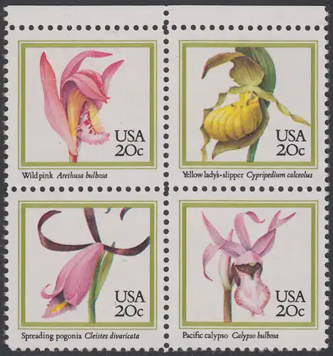 USA Michel 1683-1686 / Scott 2076-2079 postfrisch BLOCK RÄNDER oben - Orchideen