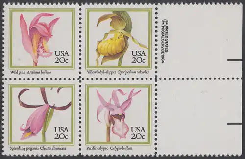 USA Michel 1683-1686 / Scott 2076-2079 postfrisch BLOCK RÄNDER rechts m/ copyright symbol (a1) - Orchideen