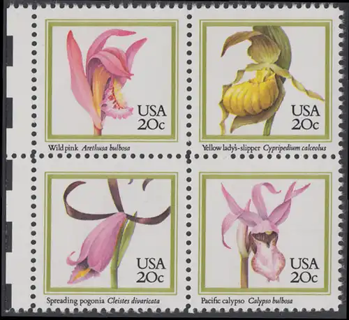USA Michel 1683-1686 / Scott 2076-2079 postfrisch BLOCK RÄNDER links (a1) - Orchideen