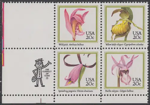 USA Michel 1683-1686 / Scott 2076-2079 postfrisch ZIP-BLOCK (ll) - Orchideen
