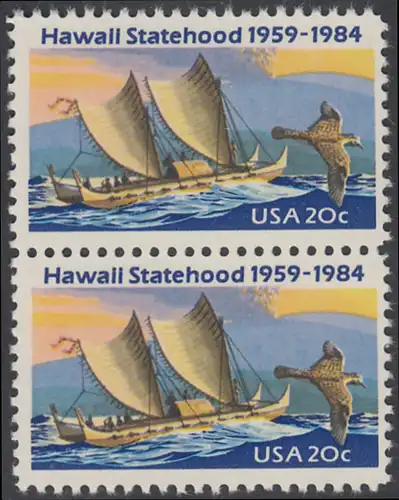 USA Michel 1687 / Scott 2080 postfrisch vert.PAAR - 25 Jahre Staat Hawaii: Ostpolynesischer Katamaran