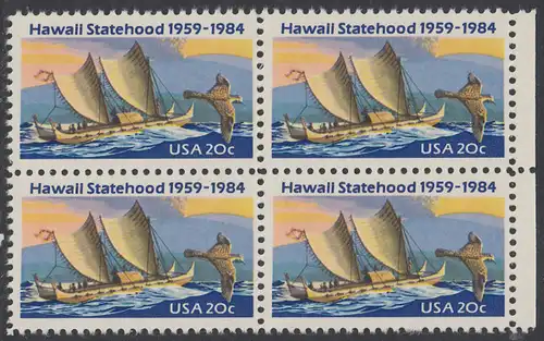 USA Michel 1687 / Scott 2080 postfrisch BLOCK RÄNDER rechts - 25 Jahre Staat Hawaii: Ostpolynesischer Katamaran