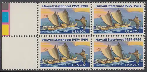 USA Michel 1687 / Scott 2080 postfrisch BLOCK RÄNDER links (a2) - 25 Jahre Staat Hawaii: Ostpolynesischer Katamaran
