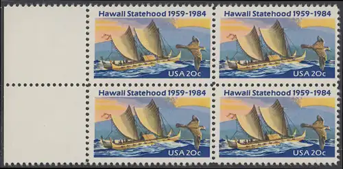 USA Michel 1687 / Scott 2080 postfrisch BLOCK RÄNDER links (a1) - 25 Jahre Staat Hawaii: Ostpolynesischer Katamaran