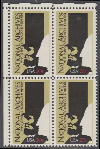 USA Michel 1689 / Scott 2081 postfrisch BLOCK ECKRAND oben links - 50 Jahre Nationalarchiv