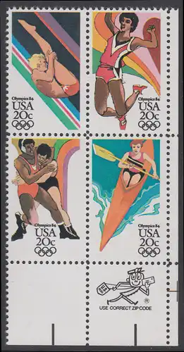 USA Michel 1690-1693 / Scott 2082-2085 postfrisch ZIP-BLOCK (lr) - Olympische Sommerspiele, Los Angeles