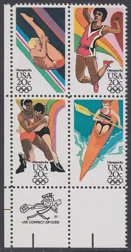 USA Michel 1690-1693 / Scott 2082-2085 postfrisch ZIP-BLOCK (ll) - Olympische Sommerspiele, Los Angeles