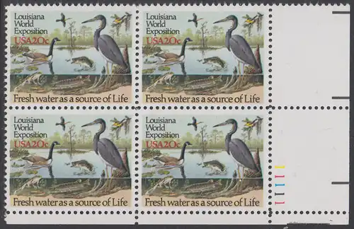 USA Michel 1694 / Scott 2086 postfrisch PLATEBLOCK ECKRAND unten rechts m/ Platten-# 11111 (b) - Louisiana-Weltausstellung, New Orleans - Gewässerschutz