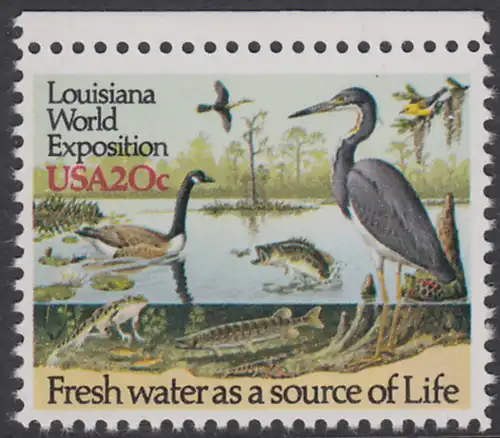 USA Michel 1694 / Scott 2086 postfrisch EINZELMARKE RAND oben - Louisiana-Weltausstellung, New Orleans - Gewässerschutz