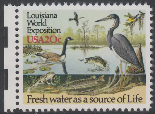 USA Michel 1694 / Scott 2086 postfrisch EINZELMARKE RAND links (a2) - Louisiana-Weltausstellung, New Orleans - Gewässerschutz