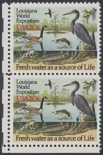 USA Michel 1694 / Scott 2086 postfrisch vert.PAAR ECKRAND unten links - Louisiana-Weltausstellung, New Orleans - Gewässerschutz