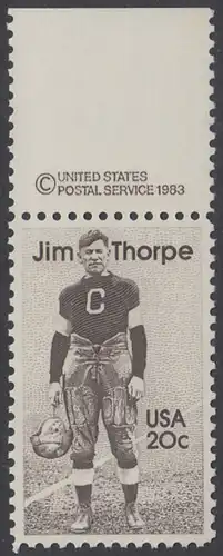 USA Michel 1697 / Scott 2089 postfrisch EINZELMARKE RAND oben m/ copyright symbol - Sportler: James Francis -Jim- Thorpe (1887-1953), Leichtathlet, Football- und Baseballspieler