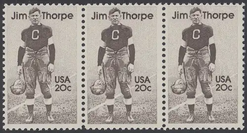 USA Michel 1697 / Scott 2089 postfrisch horiz.STRIP(3) - Sportler: James Francis -Jim- Thorpe (1887-1953), Leichtathlet, Football- und Baseballspieler