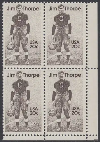 USA Michel 1697 / Scott 2089 postfrisch BLOCK ECKRAND unten rechts - Sportler: James Francis -Jim- Thorpe (1887-1953), Leichtathlet, Football- und Baseballspieler