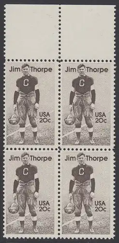 USA Michel 1697 / Scott 2089 postfrisch BLOCK RÄNDER oben - Sportler: James Francis -Jim- Thorpe (1887-1953), Leichtathlet, Football- und Baseballspieler