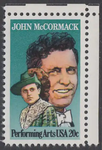 USA Michel 1699 / Scott 2090 postfrisch EINZELMARKE ECKRAND oben rechts - Darstellende Künste und Künstler: John McCormack (1884-1945), Sänger