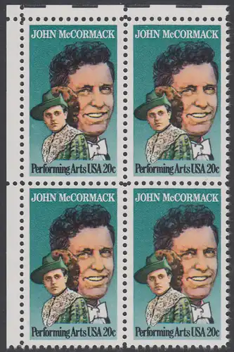 USA Michel 1699 / Scott 2090 postfrisch BLOCK ECKRAND oben links - Darstellende Künste und Künstler: John McCormack (1884-1945), Sänger