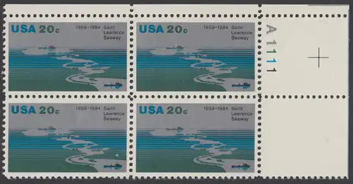 USA Michel 1700 / Scott 2091 postfrisch PLATEBLOCK ECKRAND oben rechts m/ Platten-# A1111 (b) - 25 Jahre St.-Lorenz-Seeweg